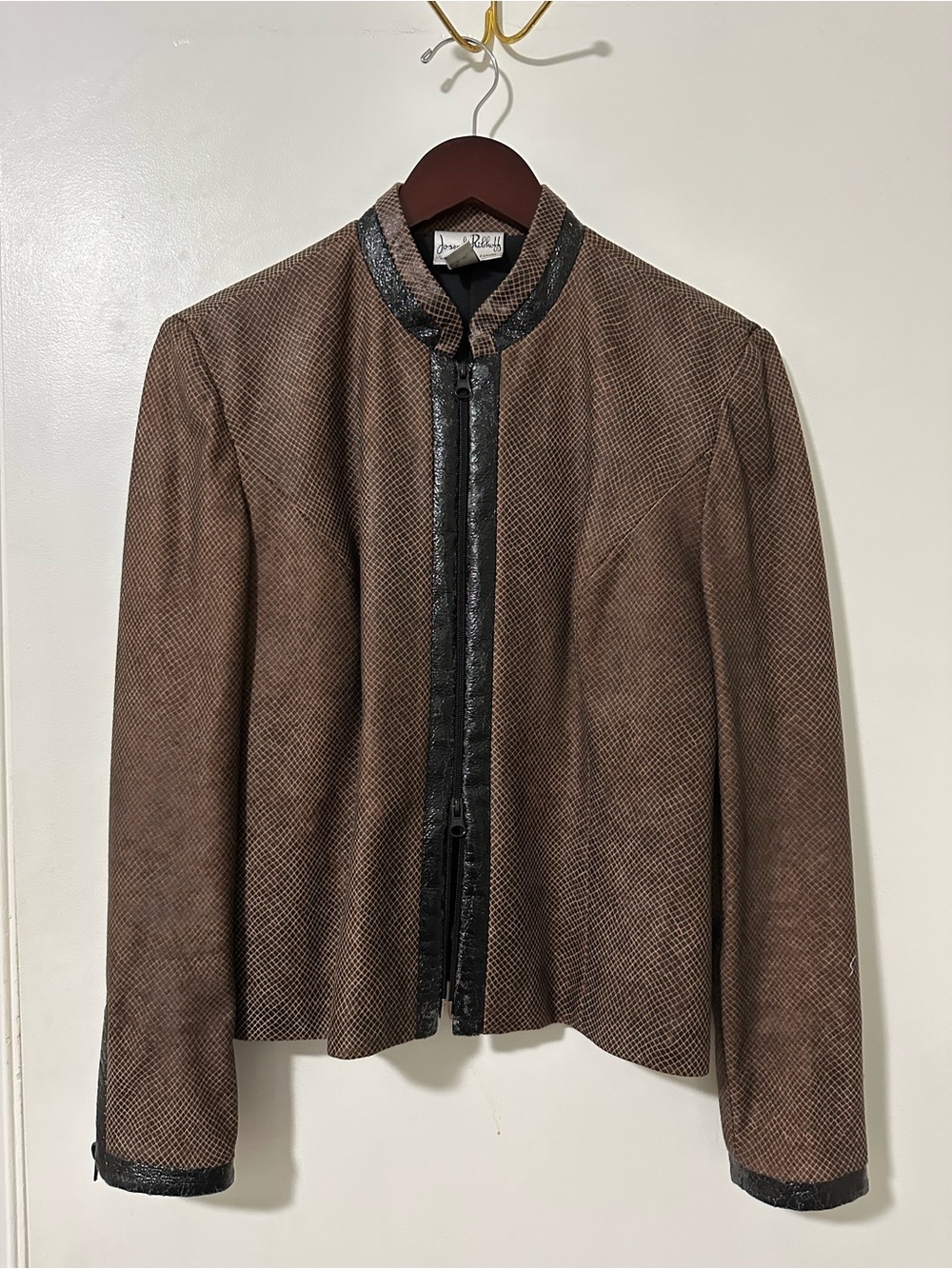 Joseph Ribkoff Brown Leather Jacket with Black Trim